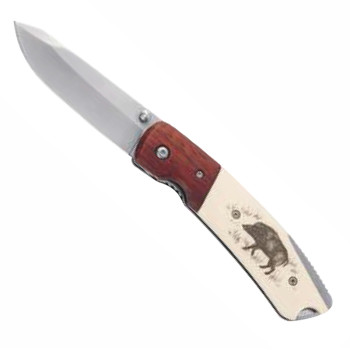 19 CM COLTELLO SPORTIVO TASCABILE CACCIA MANICO LEGNO/PLASTICA CINGHIALE AUSONIA