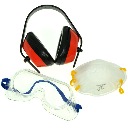 SET PROTEZIONE CUFFIA - OCCHIALI - MASCHERINA FFP1 PER GIARDINAGGIO DECESPUGLIATORE