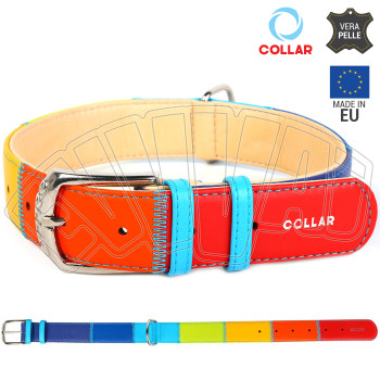 46-60 CM 35 MM COLLARE CANE IN PELLE RAINBOW PATCHWORK MULTICOLOR CANI CUOIO